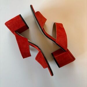 Chic Red Suede Block Heel Sandals
